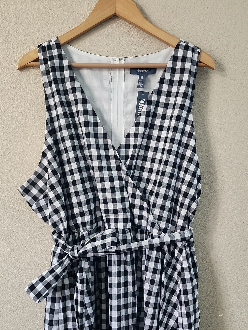 Modcloth Black & White Gingham Wrap Midi Dress - Picture 3 of 14